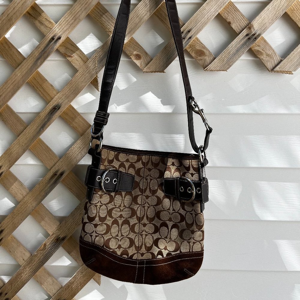 Coach Adjustable Signature Crossbody Shoulder Bag - Khaki/Brown